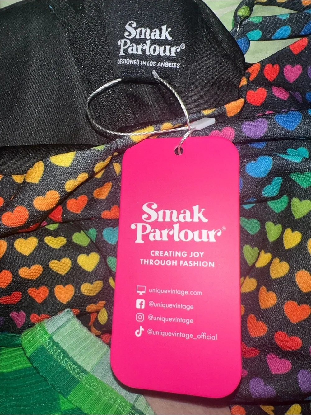 Smak Parlour Black & Rainbow Heart Chevron Midi Skirt